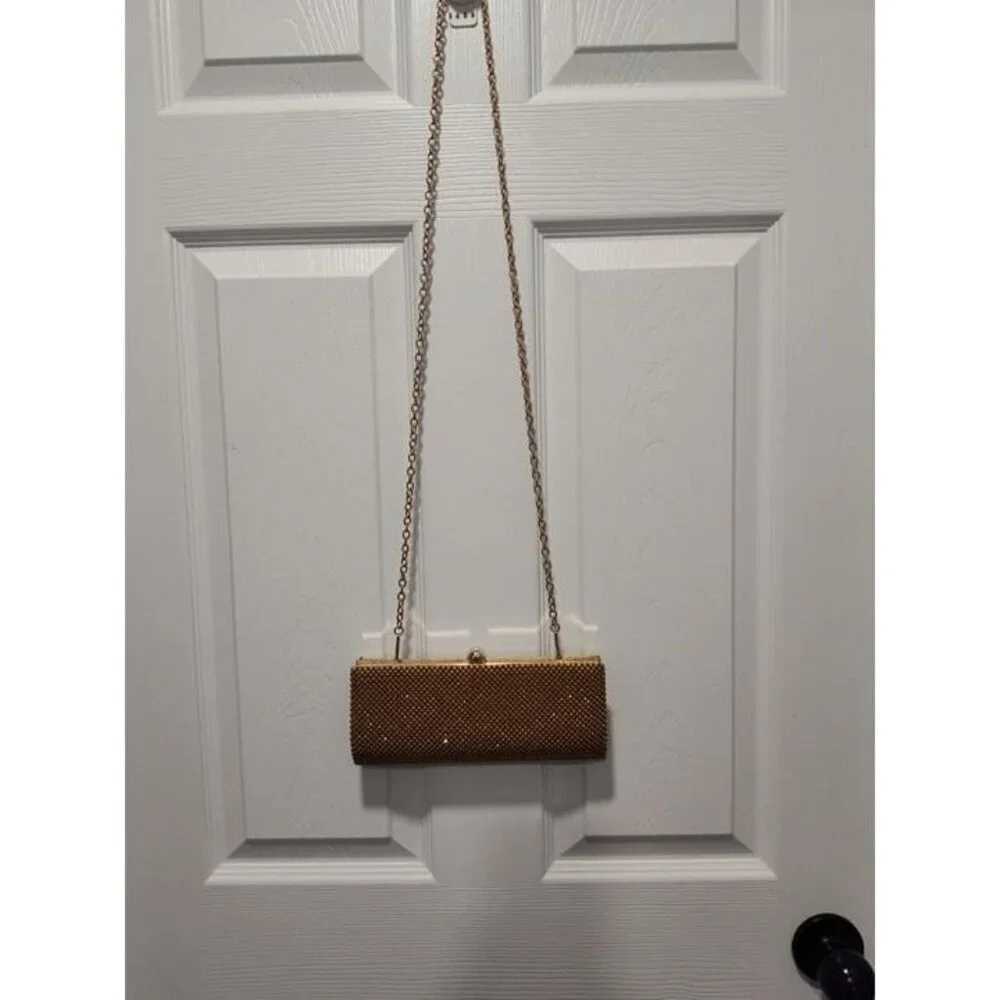 Vintage Retro Caziar Chainmail Clutch Bag Matte Gold‎ With Clasp Chain Strap